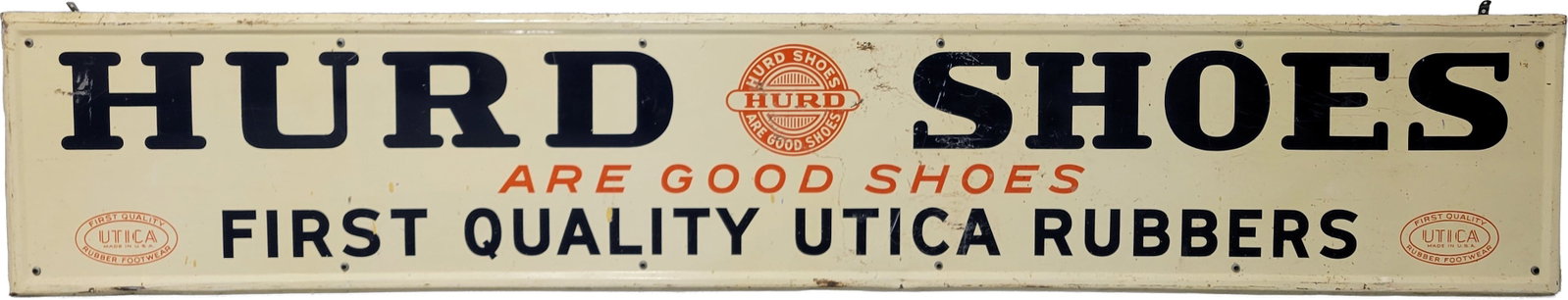 1955 Hurd Shoes "Utica Rubbers" 8' SST Sign w/ Logo (1 of 2)