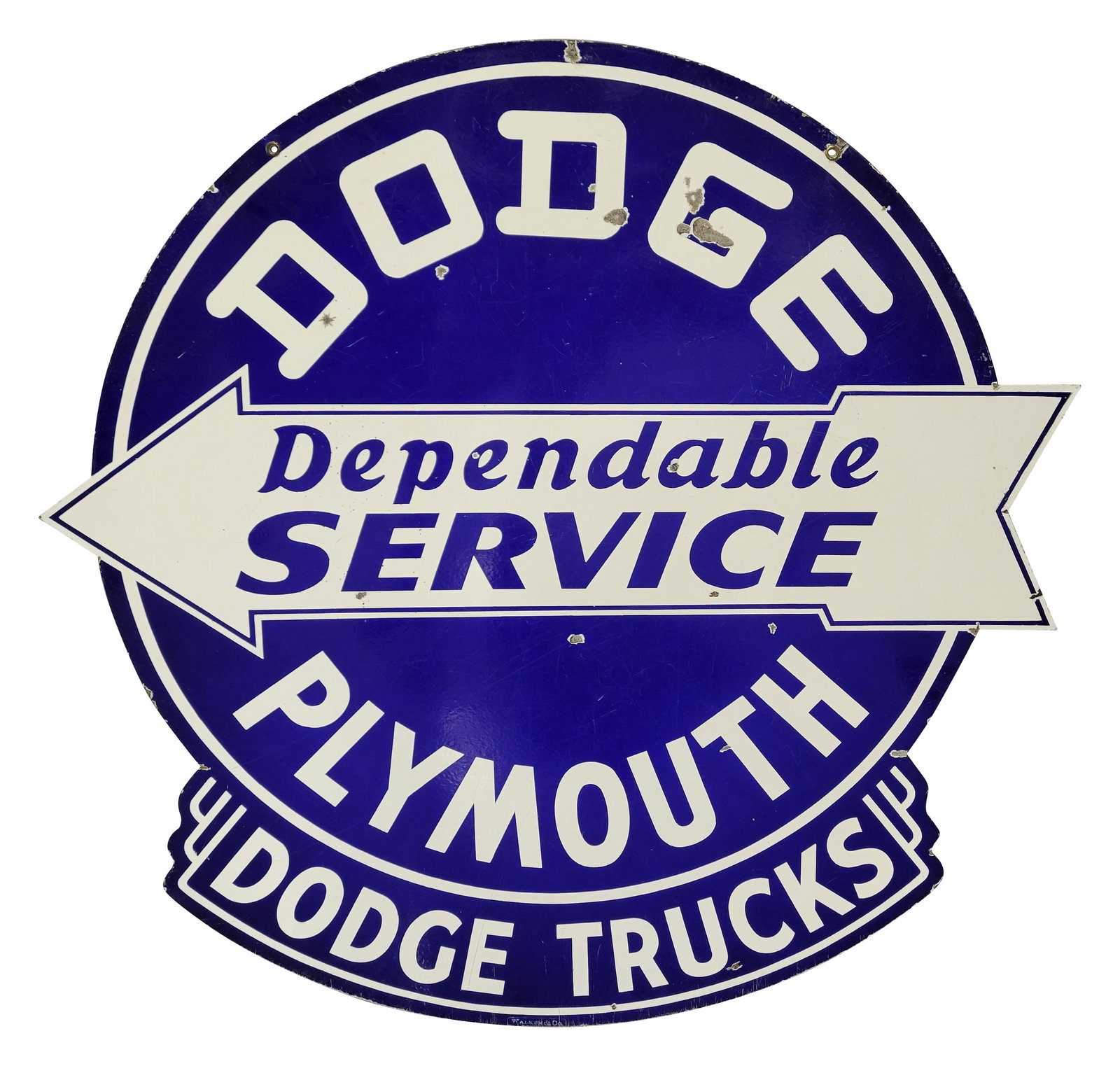 48" Dodge Plymouth Trucks Dependable Service Die Cut Double Sided Porcelain Sign w/ Arrow (1 of 2)