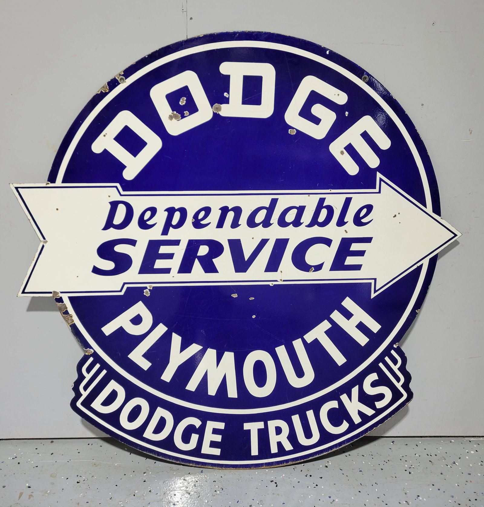 48" Dodge Plymouth Trucks Dependable Service Die Cut Double Sided Porcelain Sign w/ Arrow - 2