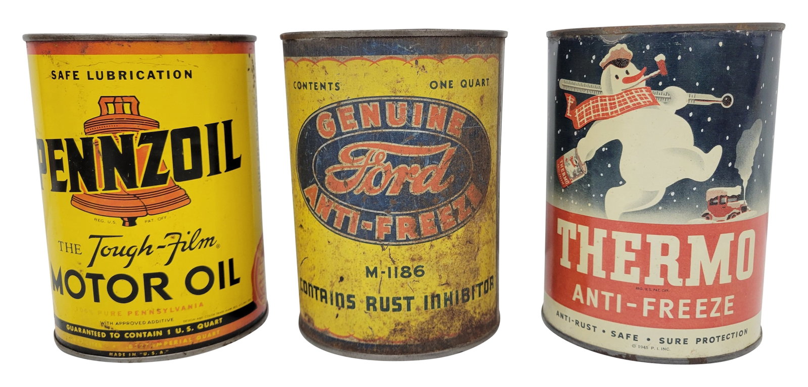 Group of 3 Metal Quart Cans Ford Thermo Anti-Freeze & Pennzoil Motor Oil (1 of 3)