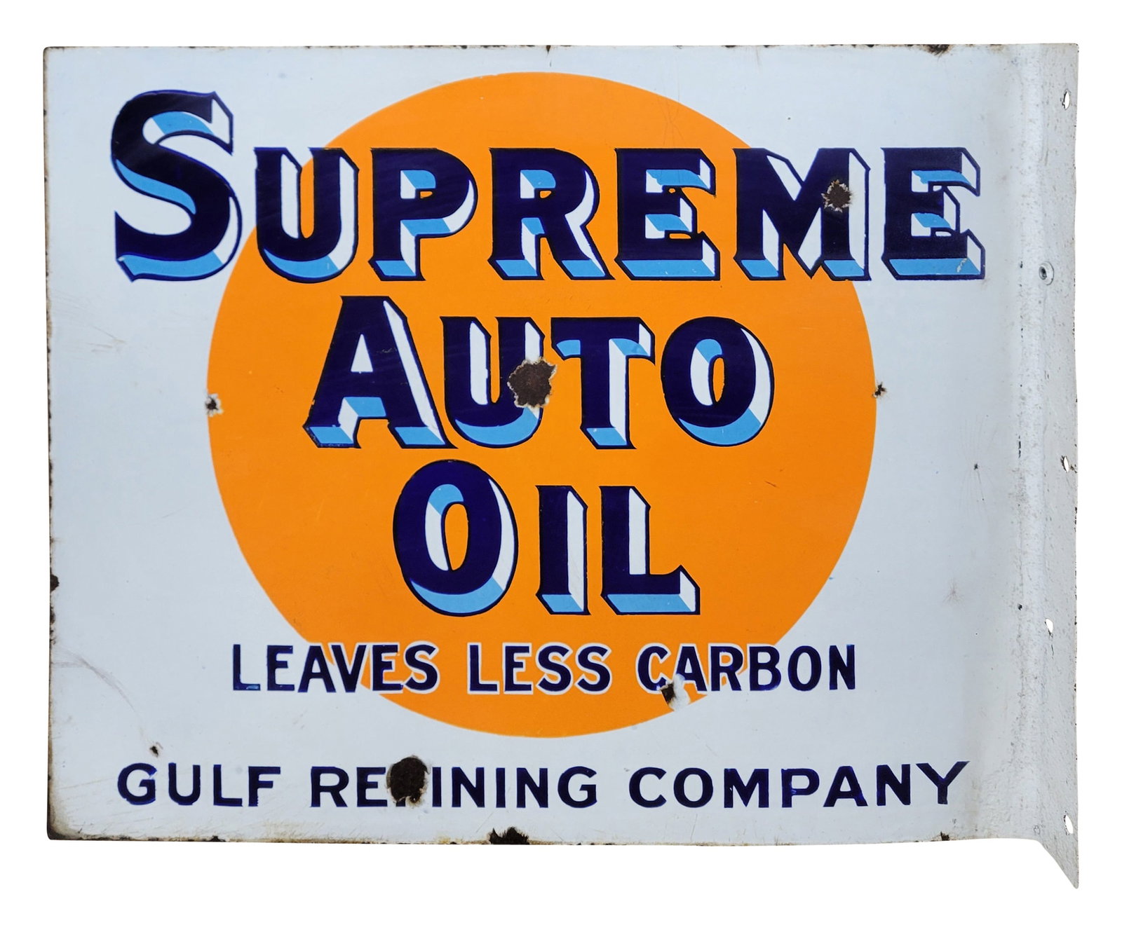 Gulf Supreme Auto Oil Double Sided Porcelain Flange Sign (1 of 2)