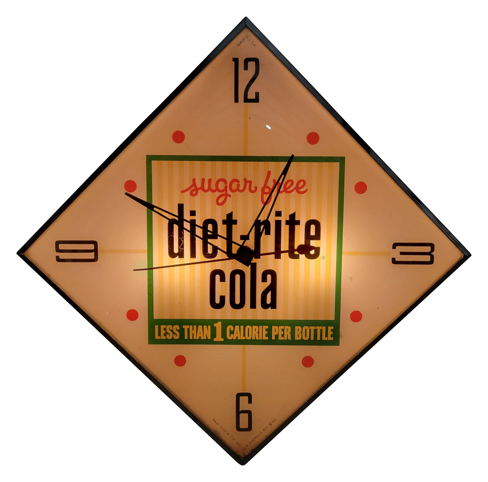 Sugar Free Diet Rite Cola Light Pam Advertising Clock (1 of 2)
