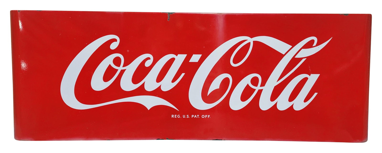Coca Cola Porcelain Sled Sign: 68" x 24" single sided porcelain sled sign exhibits very good color and shine with several tiny chips and marks in the field. The perimeter displays wear along the top and bottom edges with several c