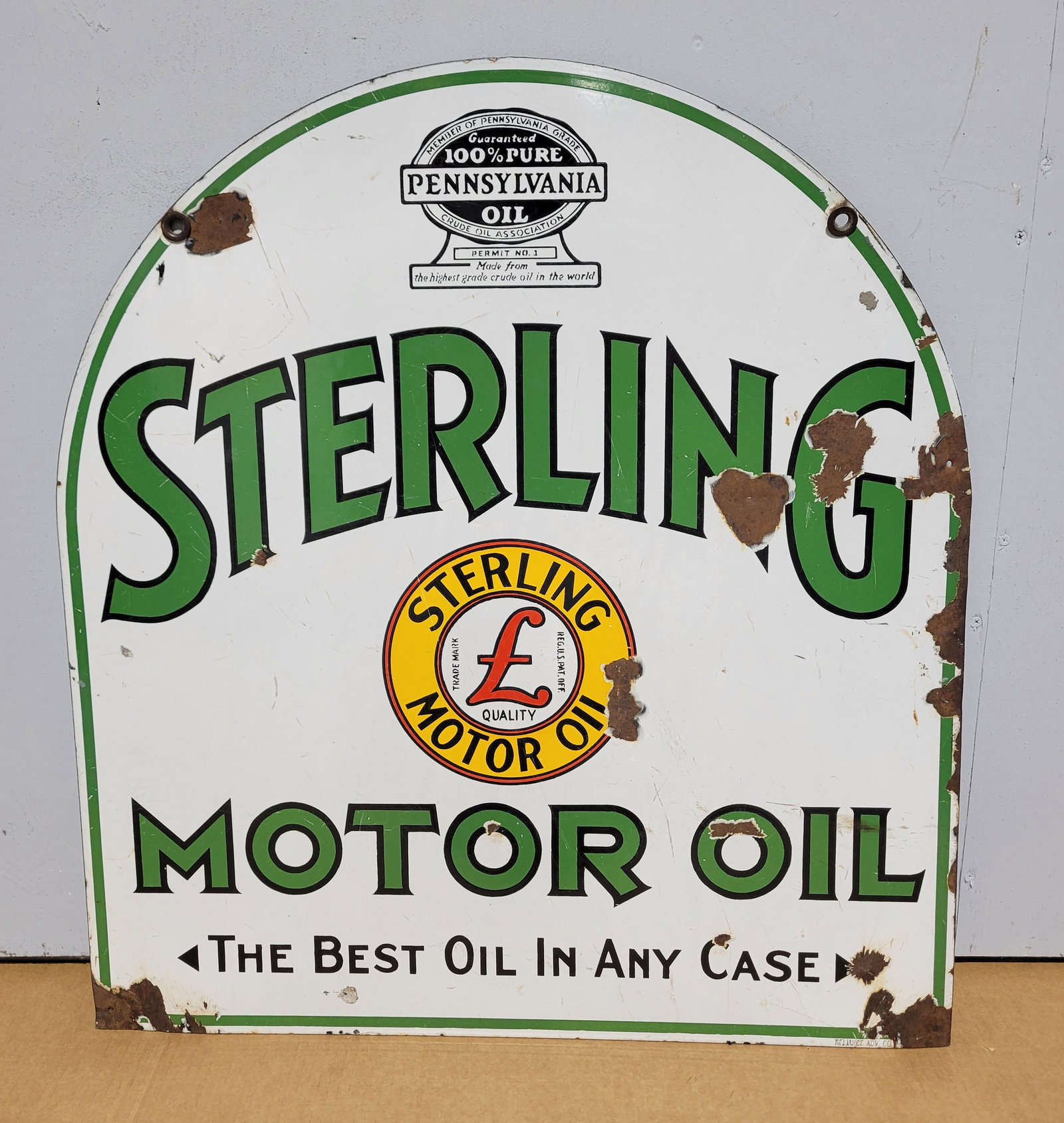 Sterling Motor Oil DSP Tombstone Sign w/ Logo - 2