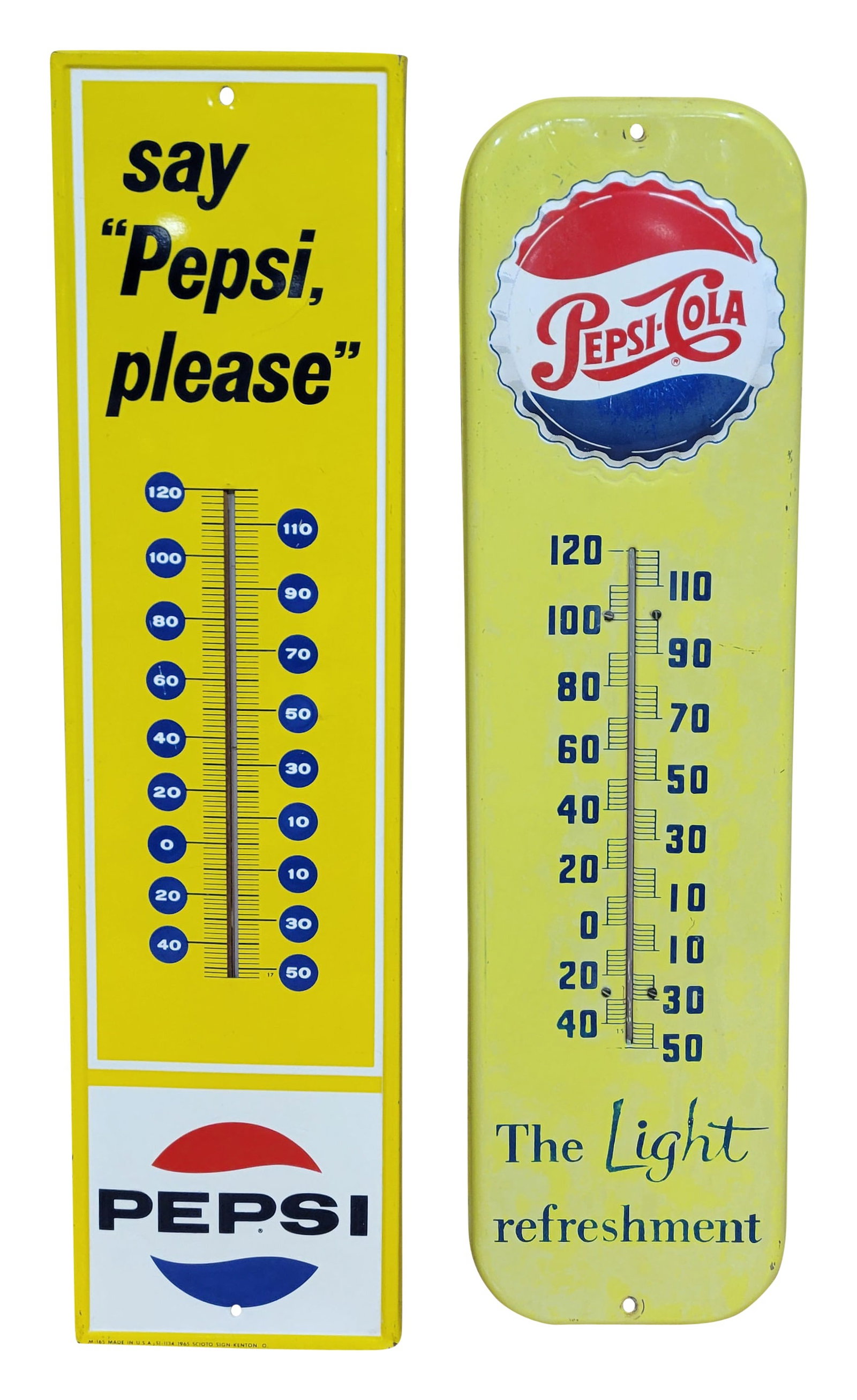 Say Pepsi Please and Pepsi Cola Bottle Cap Tin Thermometers (1 of 4)