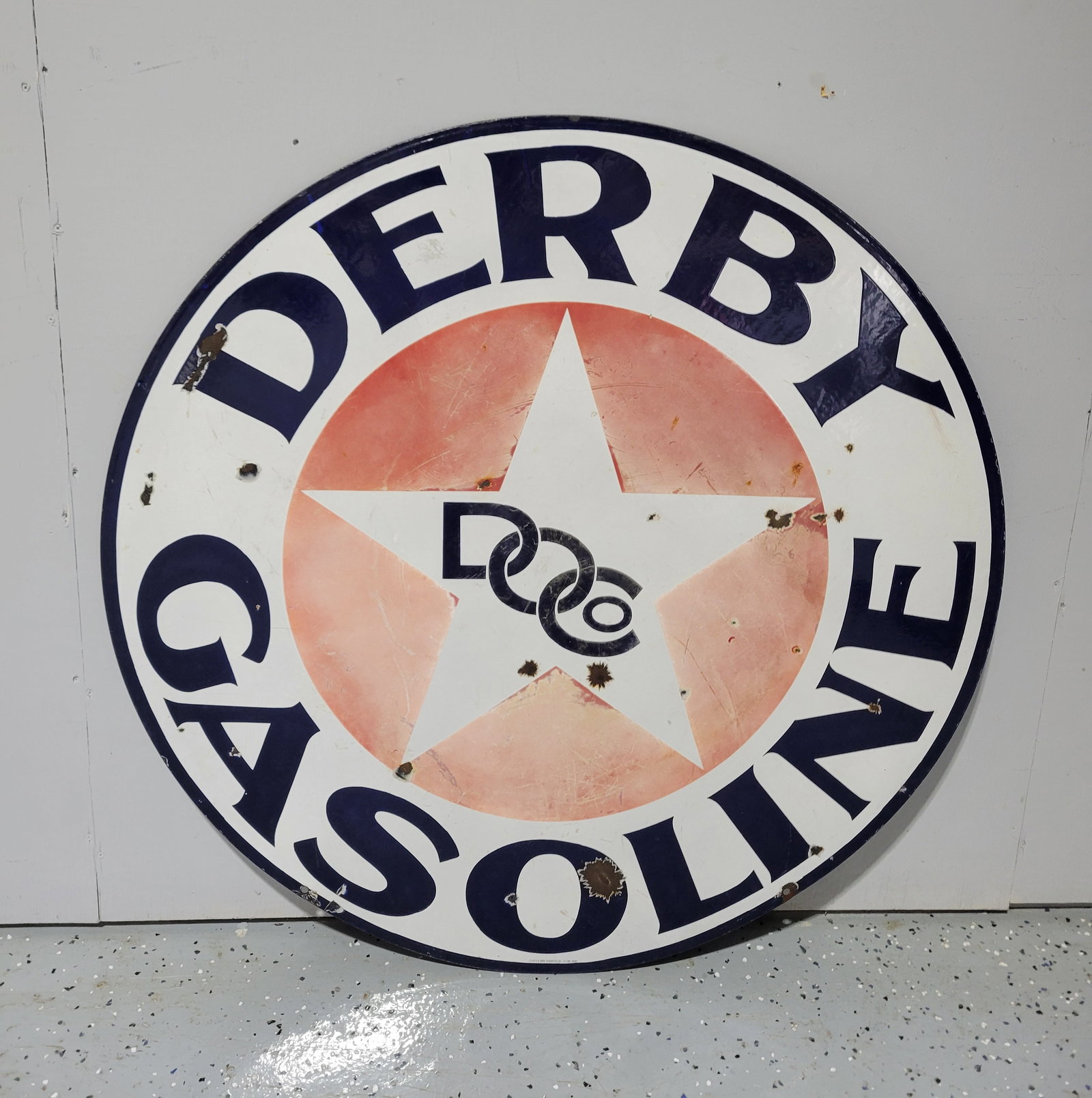 42" Derby Gasoline Double Sided Porcelain Sign - 2