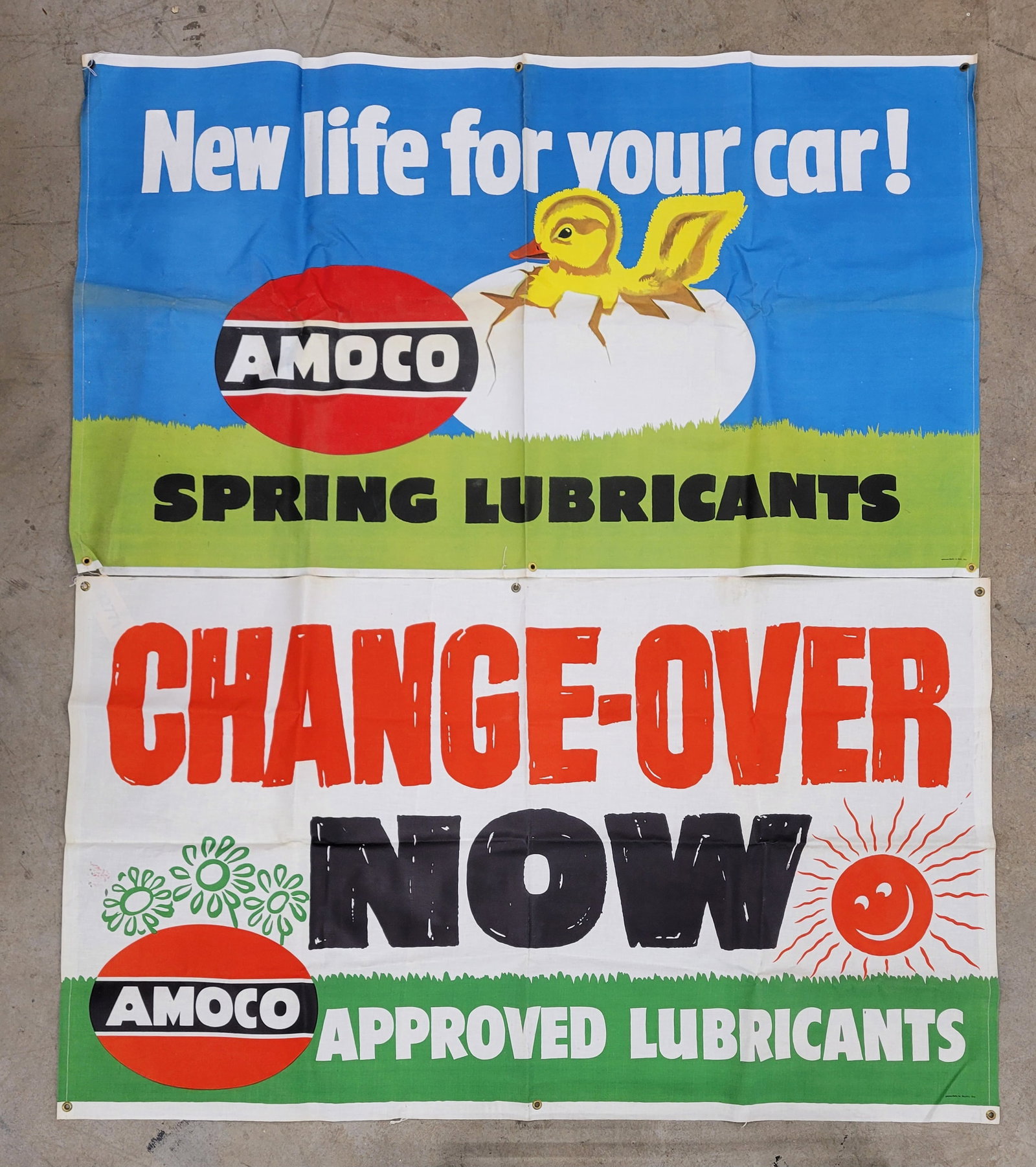 Amoco Spring Lubricants and Amoco Change Over Now Advertising Banners (1 of 2)