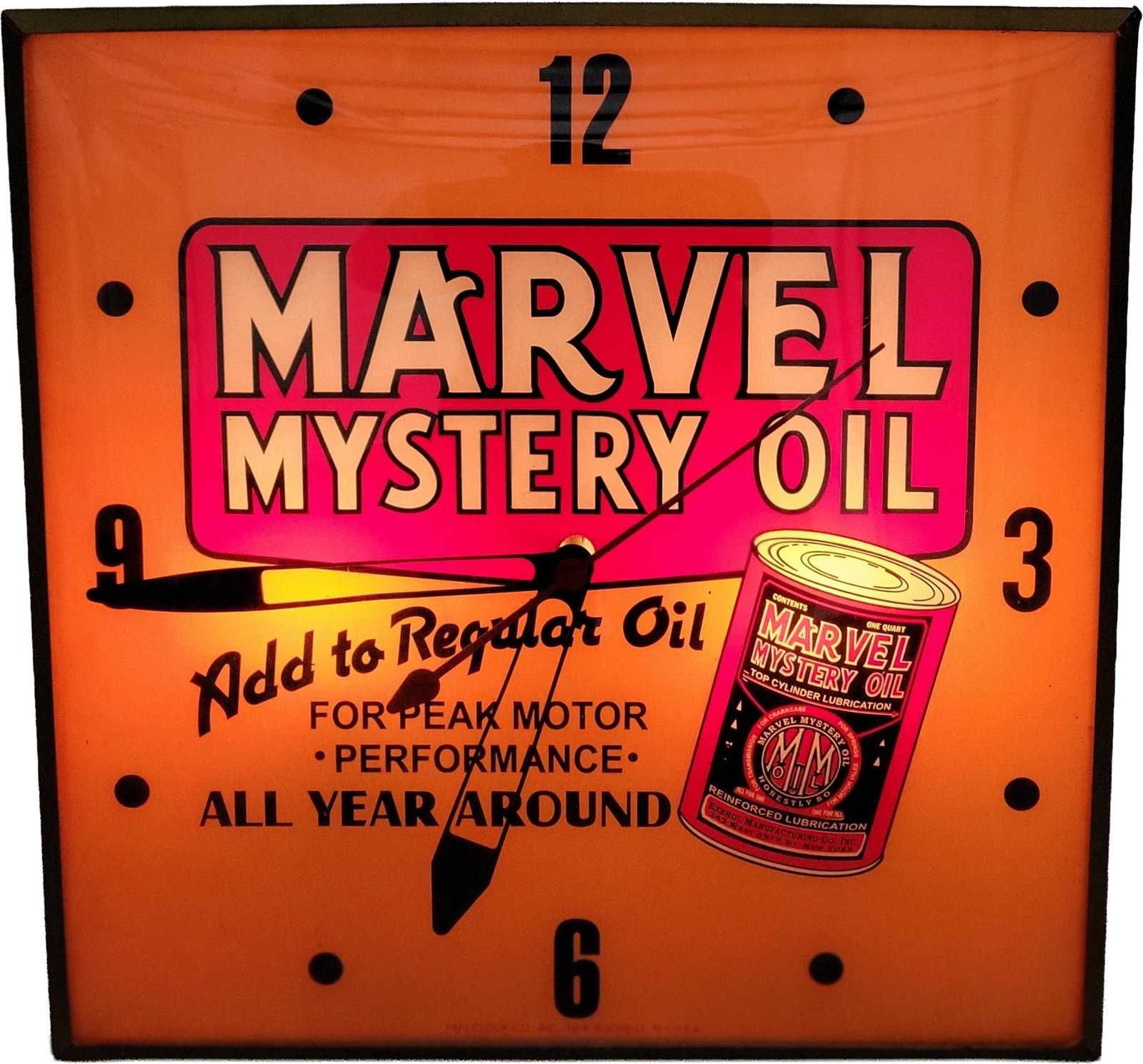 Marvel Mystery Oil Light Up Advertising Clock (1 of 4)