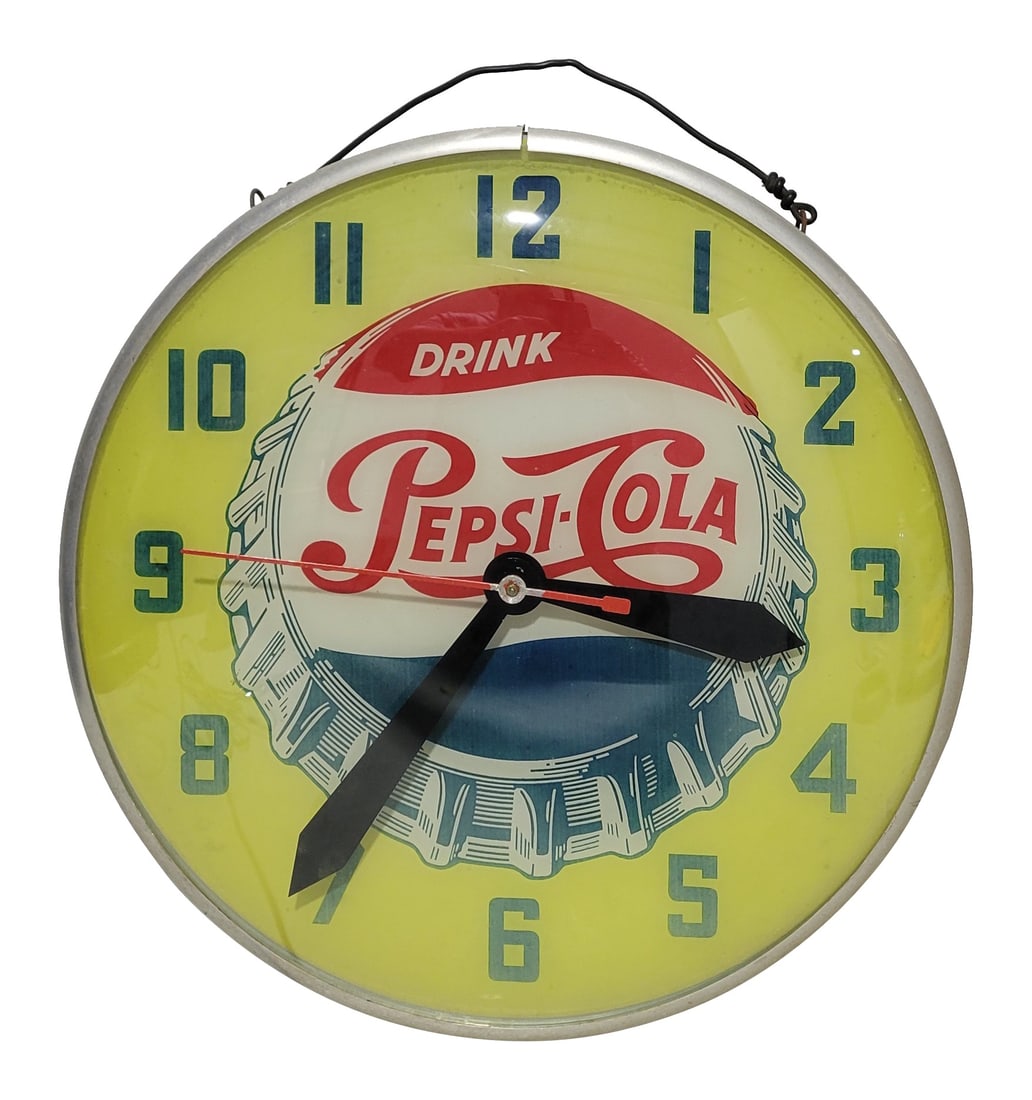 Drink Pepsi Advertising Clock With Bottle Cap Logo (1 of 2)