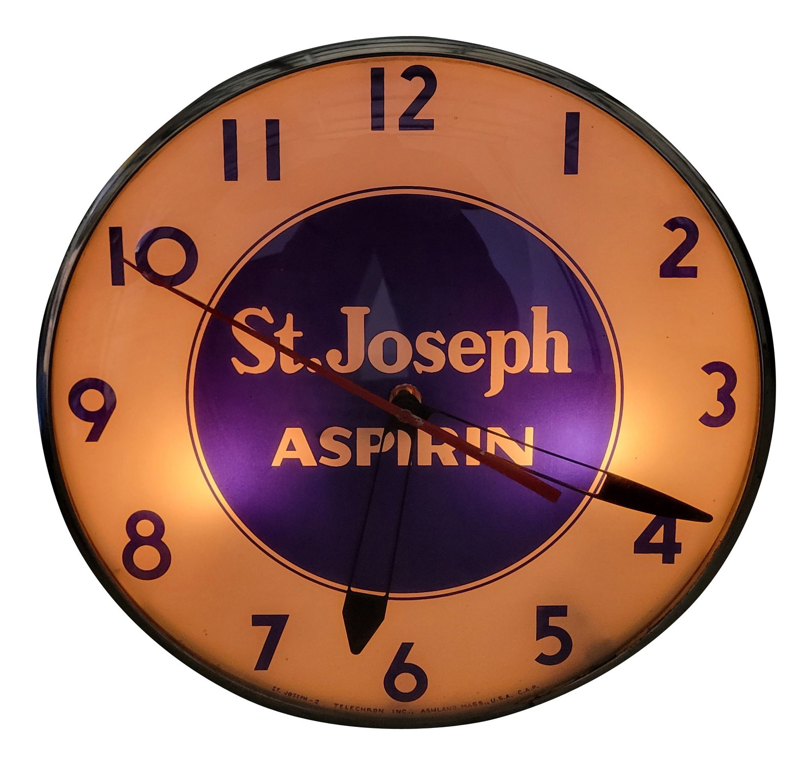 St. Joseph Aspirin Light Up Telechron Advertising Clock (1 of 3)