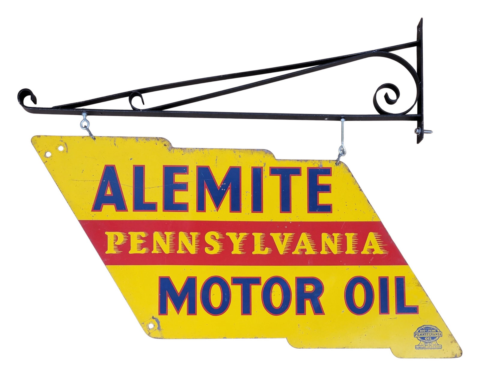 Alemite Pennsylvania Motor Oil Double Sided Hanging Sign With Bracket (1 of 3)