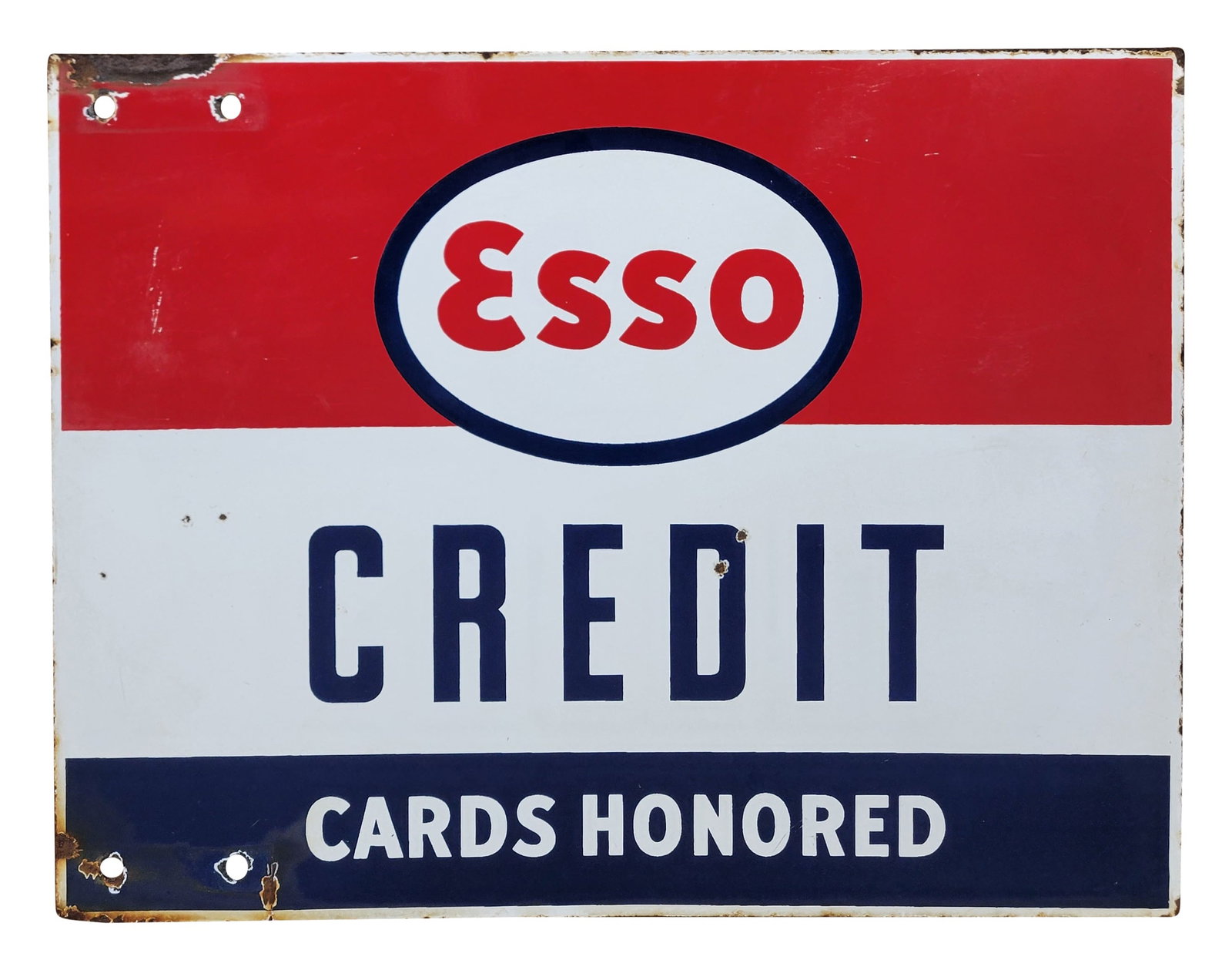 Esso Credit Cards Honored Double Sided Porcelain Sign (1 of 2)