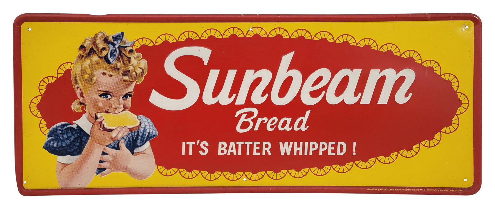 Sunbeam Bread It's Batter Whipped Embossed SST Sign (1 of 3)