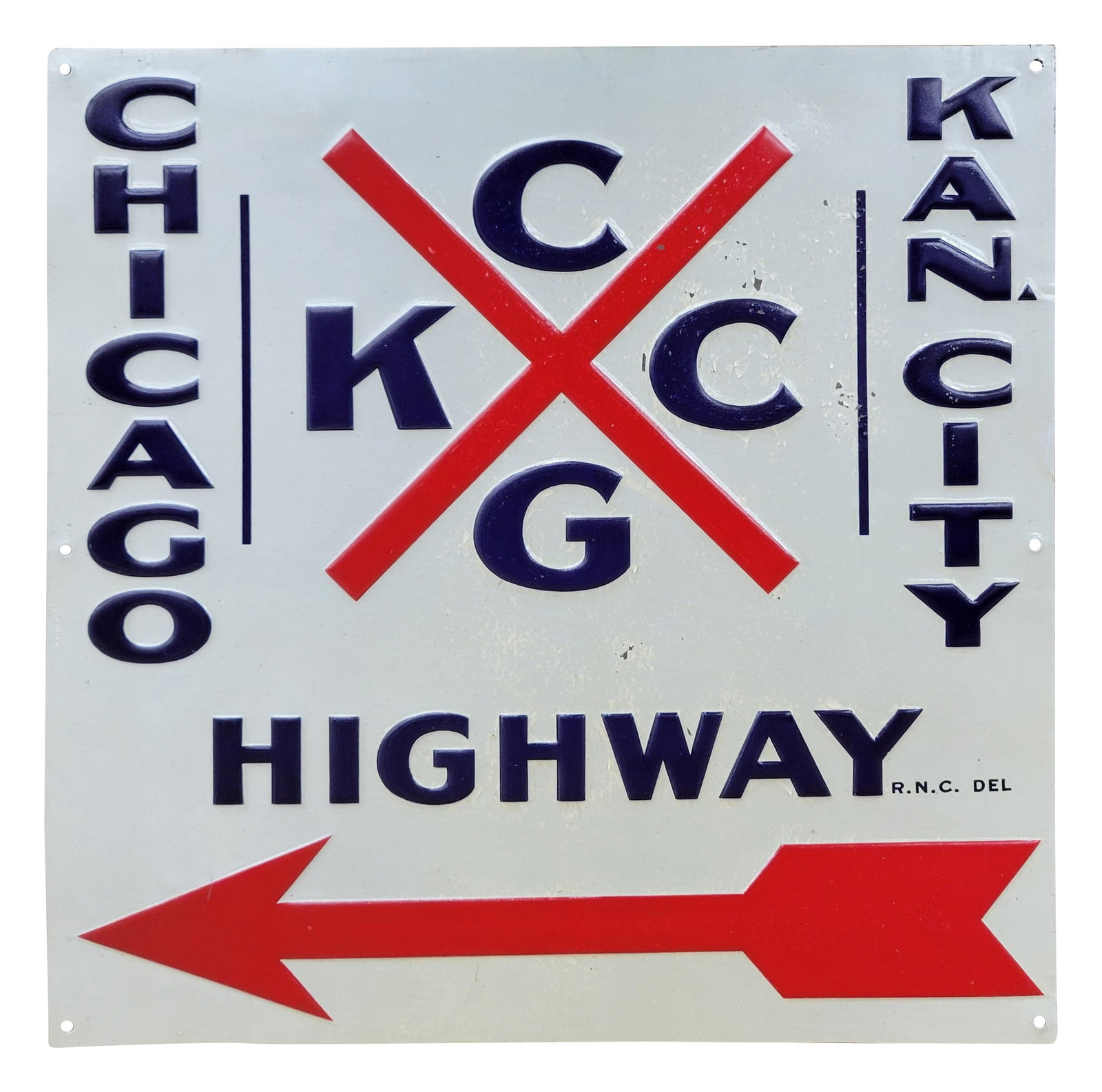 Chicago Kansas City Highway Emb. SST Road Sign w/ Arrow (1 of 2)