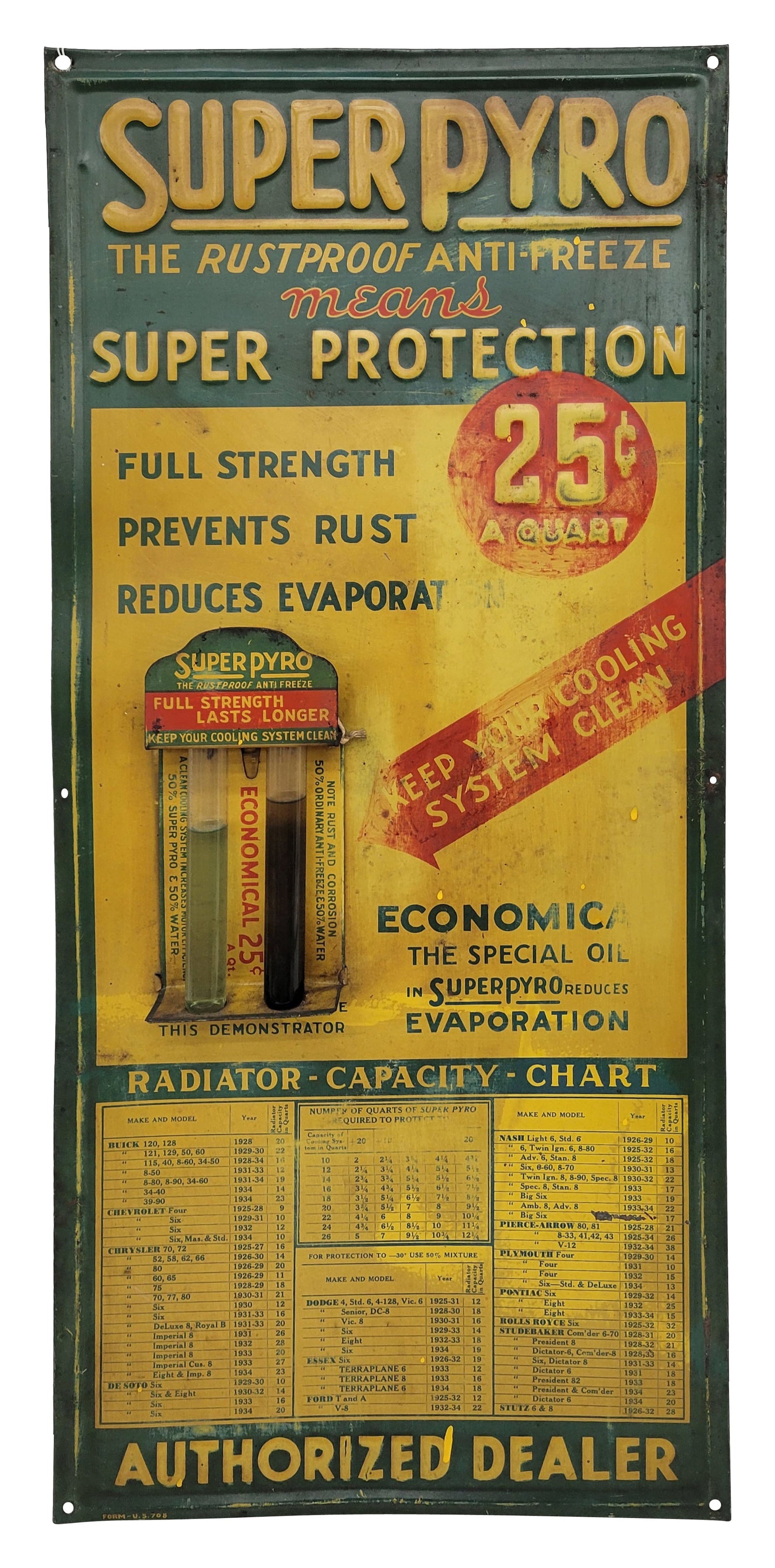 1930's Super Pyro Anti Freeze Embossed Single Sided Authorized Dealer Sign (1 of 2)
