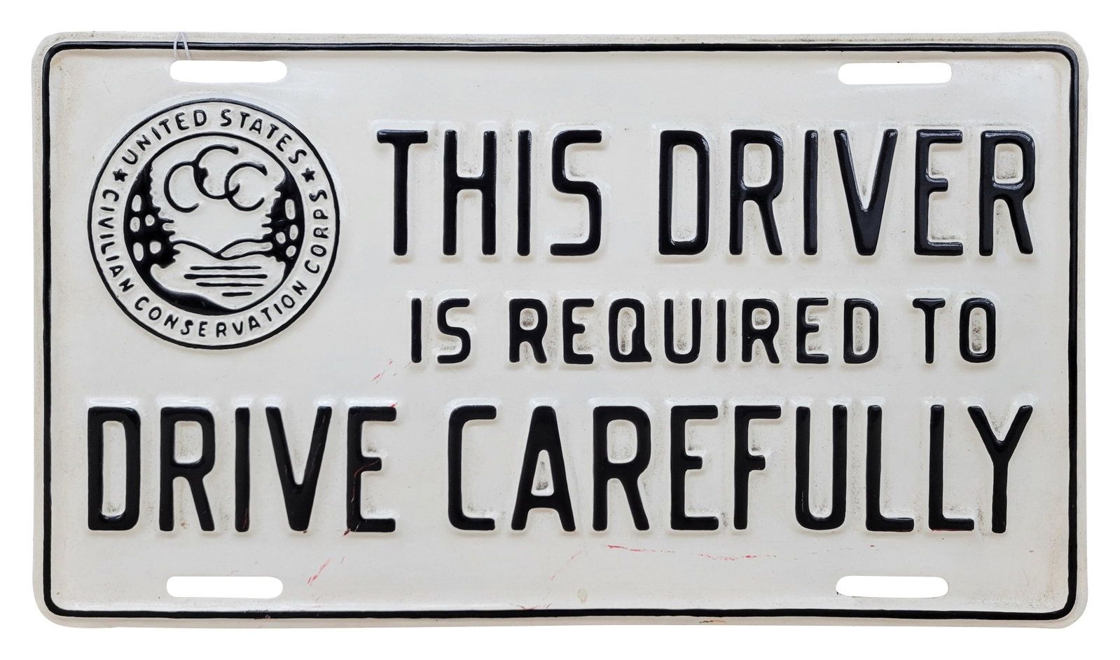 US Civilian Conservation Corps Drive Carefully Embossed License Plate (1 of 2)