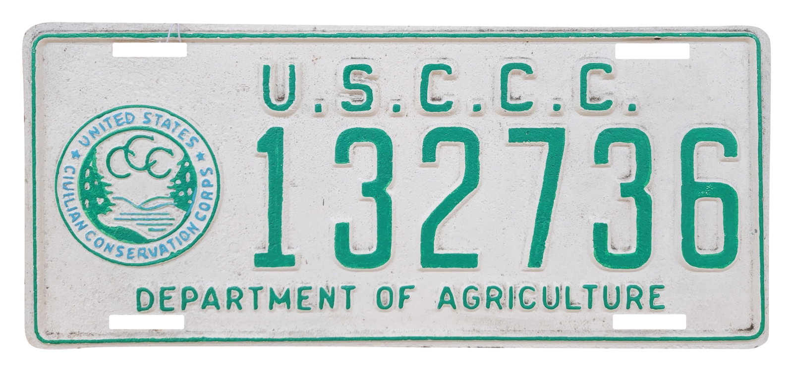 US Civilian Conservation Corps Dept. of Agriculture License Plate (1 of 2)