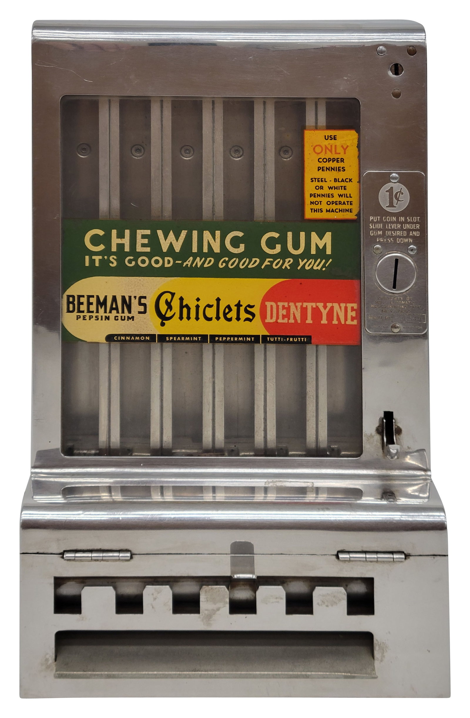 Mills 1 Cent Coin Operated Chewing Gum Chiclets Vending Machine (1 of 4)