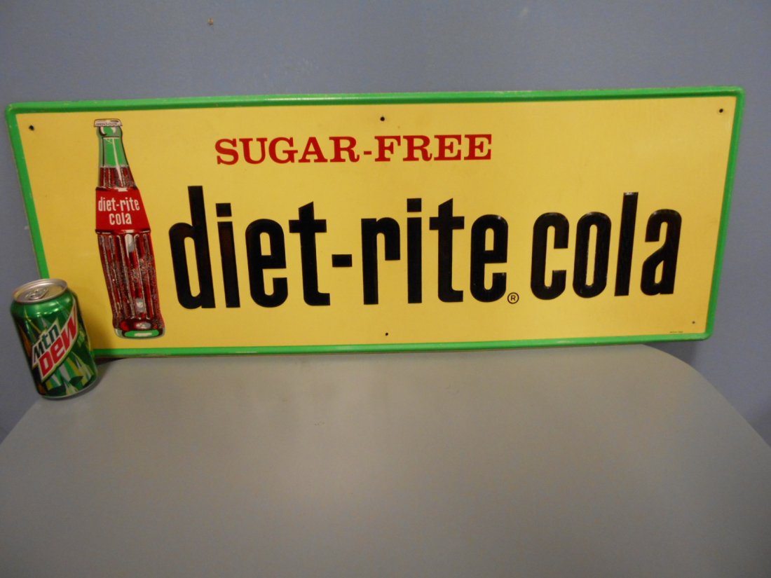 Embossed Diet Rite Cola Sign: 31.75" x 11.75" NOS sign in great condition