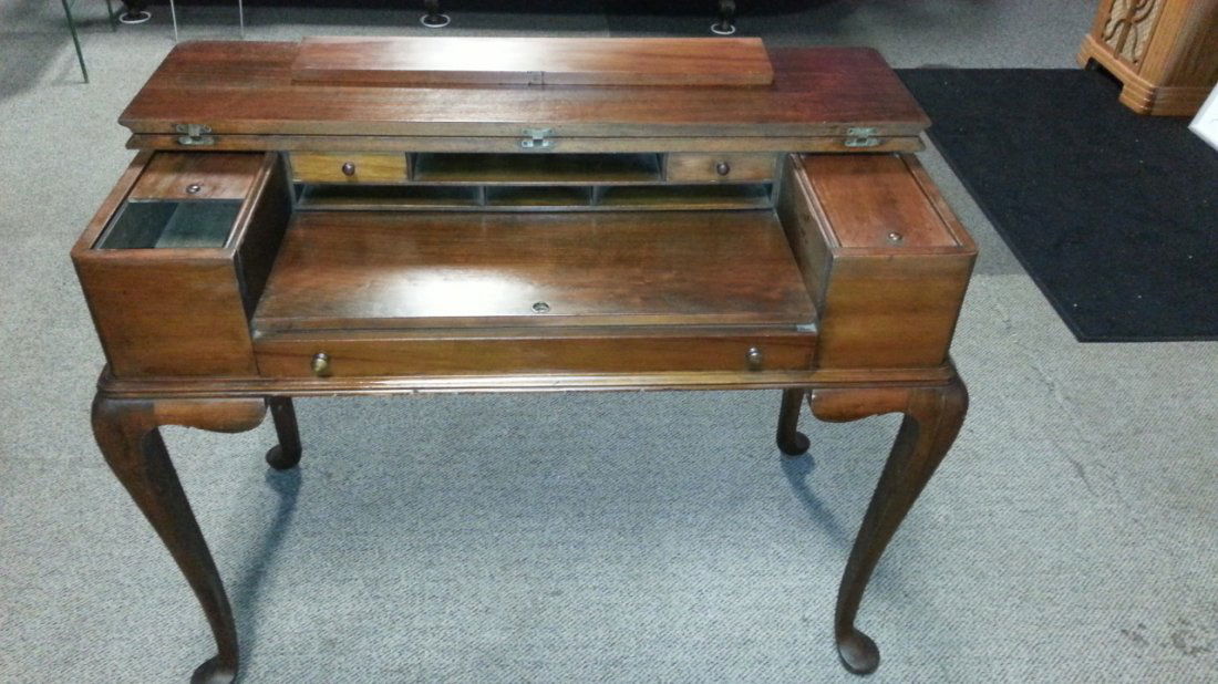 Queen Anne Style Flip Top Cabriole Leg Writing Desk Dec 27 2014