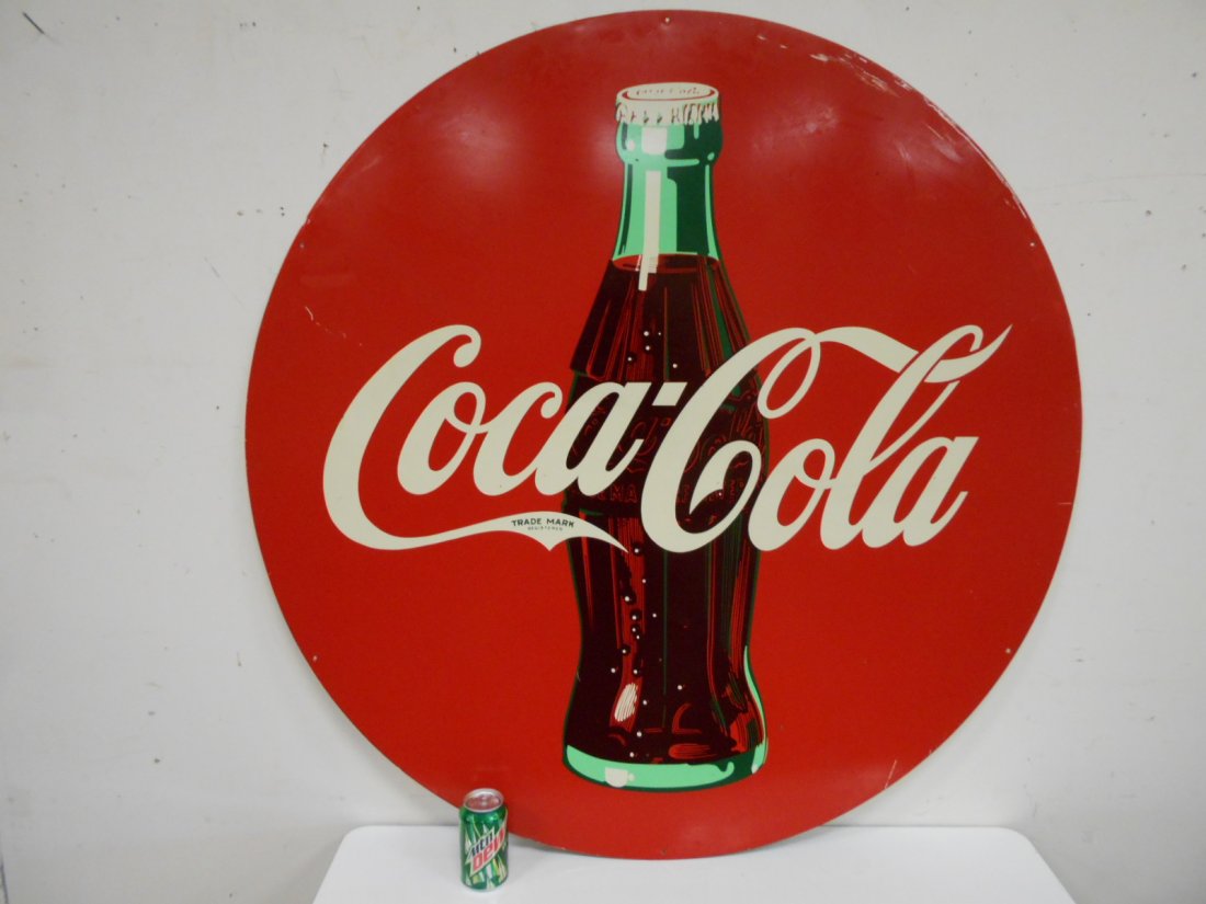 45" Flat circle Coca Cola sign: Metal Coca Cola sign 45" diameter.