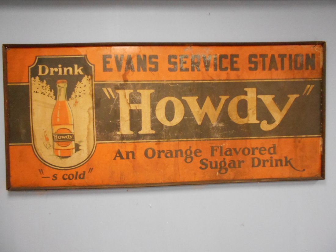 RARE 7ft. 1920's/30's  Howdy Drink Service Station sign (1 of 2)