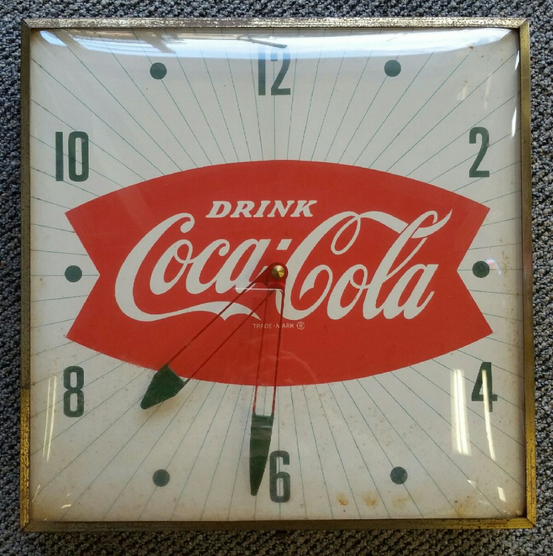 Coca Cola fishtail advertising soda pop sign: Original Coca Cola fishtail clock.