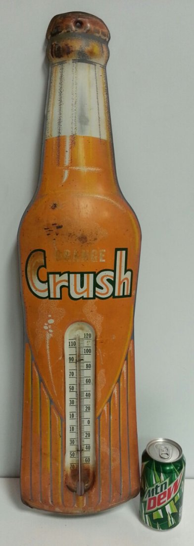 Original Orange Crush Thermometer soda pop sign: 29" Orange Crush bottle thermometer.