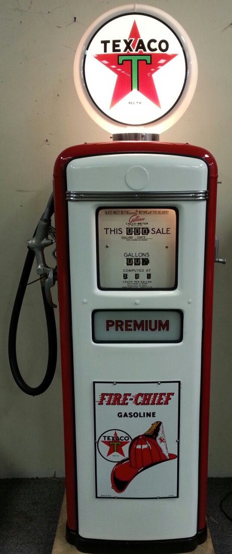 Gilbarco Texaco Gas Pump Restored: Restored Gilbarco gas pump with Texaco theme. Globe and pump plates are reproduction.