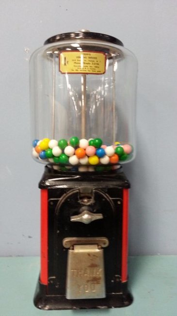 Vintage penny gumball machine: 1 cent metal gumball machine with glass.