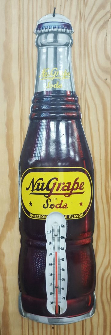 Nu Grape Bottle Thermometer: 16.5"h metal die cut bottle with thermometer