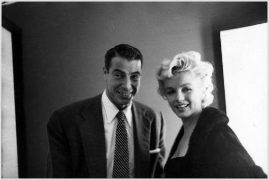 Marilyn Monroe and Joe DiMaggio Photo by Sam Shaw: Description of image: Marilyn Monroe and Joe DiMaggio leaving for the premiere of "The Seven Year Itch" in New York City at the Loews State theatre on June 1, 1955. This was also the day of her 29th b