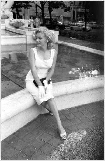 Marilyn Monroe the Plaza Fountain #1 Photo by Sam: Description of image: Marilyn Monroe at the Plaza fountain, which is in front of the Plaza Hotel in New York City, 1956. On this day Sam Shaw photographed Marilyn throughout New York City, including m