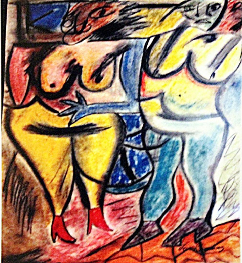 Willem De Kooning - Two Woman I: Pastel on paper in the manner of Willem De Kooning "Two Woman I", circa 1952, private collection, unframed dimensions approximately 19x14. Willem de Kooning, (born April 24, 1904, Rotterdam, Netherlan