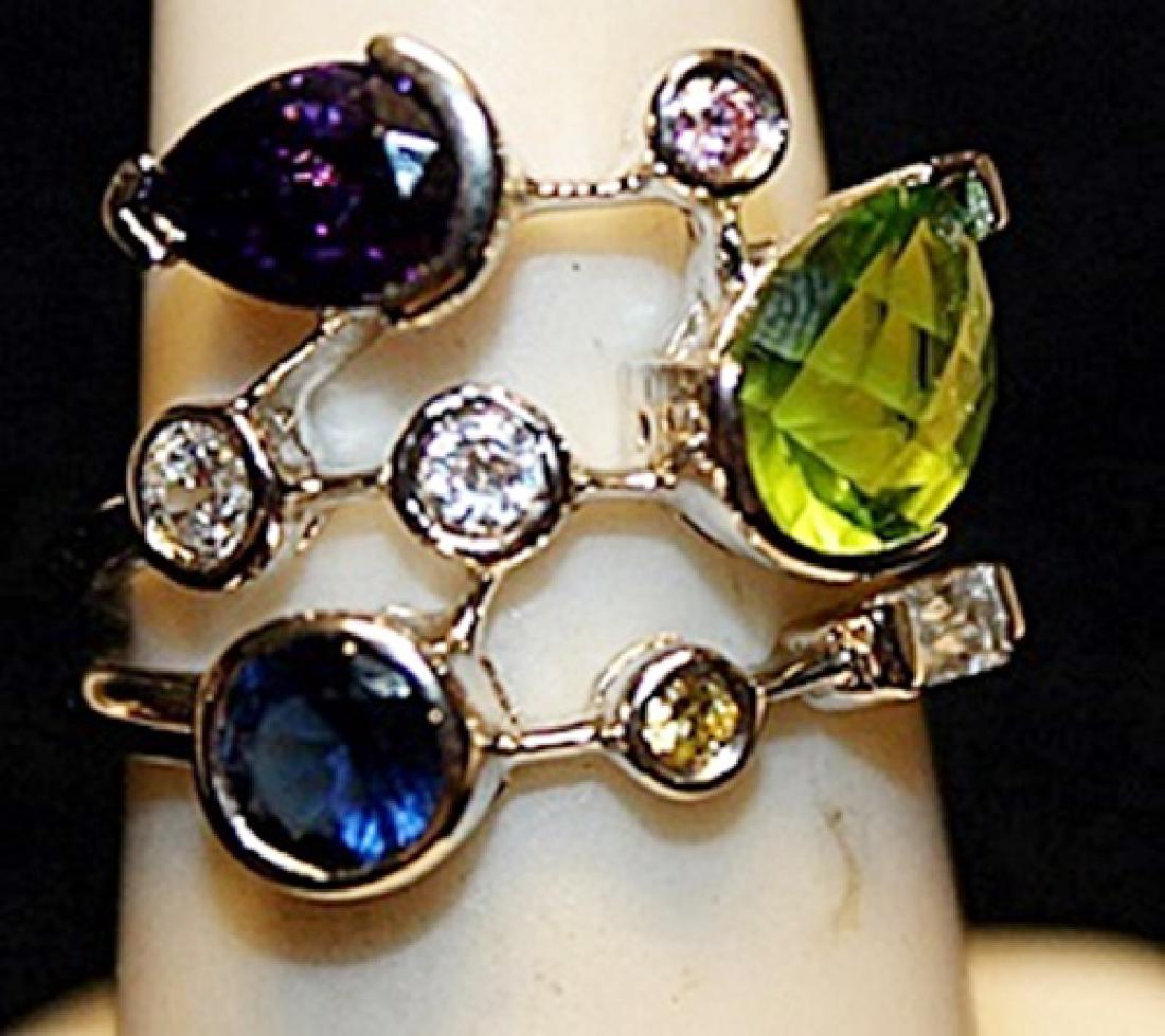 Fancy Amethyst, Peridot & White Topaz SS Ring. (756L) (1 of 2)