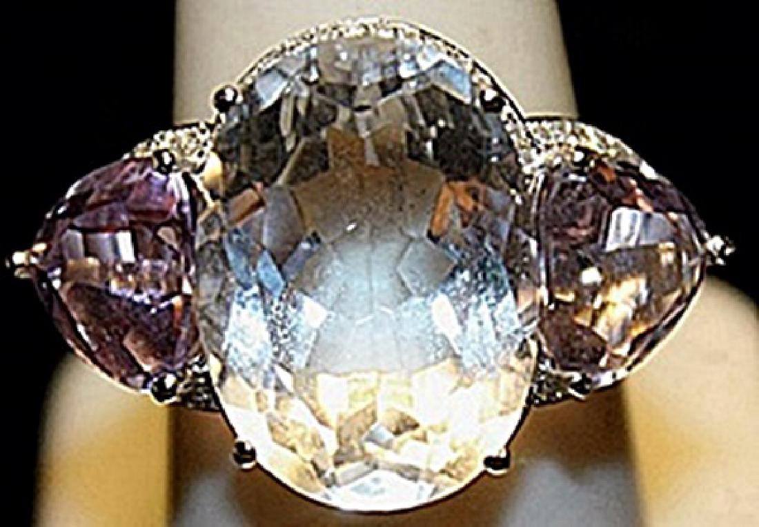 Beautiful White Zirconia & Pink Sapphires SS Ring. (1 of 2)