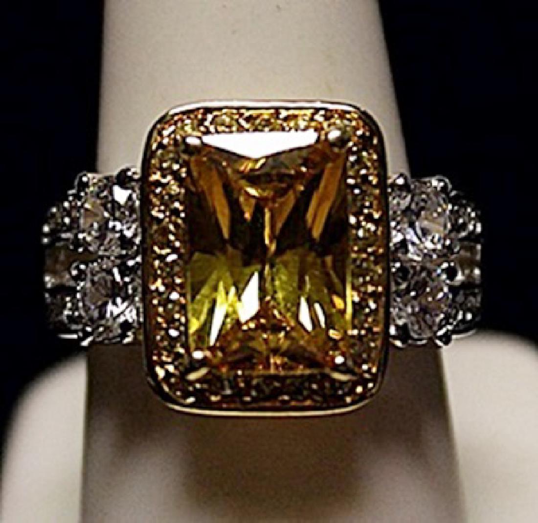 Fancy Golden Lab Sapphire & White Topaz SS Ring. (553L) (1 of 2)