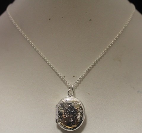 Exquisite T & Co. Locket Silver Necklace (254N): Exquisite T & Co. Locket Silver Necklace; size approx. 17 in.