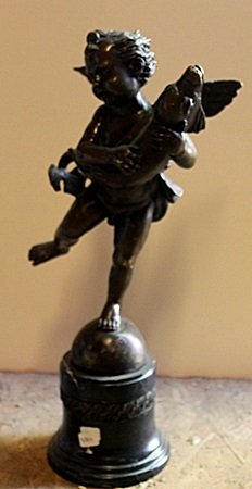 "Cupid" Bronze Recast Sculpture After Moreau (28ZU): "Cupid" Bronze Recast Sculpture After Moreau, size approx. 16 x 4 in. Auguste Moreau was born in 1834 in Paris. He was the son of Jean-Baptiste Moreau, a French sculptor, who also worked as a painter