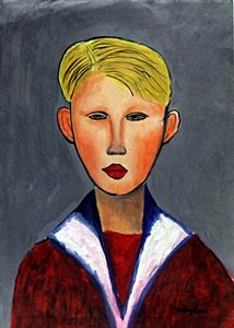 Portrait of a Boy 1916' - Amadeo Modigliani: Oil Painting on Paper attributed to Amadeo Modigliani, Hand Signed, Size Approx. 16 x 12 Inches