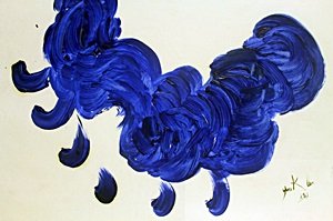 Blue Bird - Oil on Paper - Yves Klein: Oil Painting on Paper attributed to Yves Klein, Hand Signed, Size Approx. 16 x 12 Inches