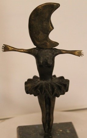 Danicing Moon - Bronze Sculpture - Sergio Bustamante: Limited Edition, Hand Signed, Patina Bronze Sculpture after the artist, Size Approx. 10" x 3" x 4" in.