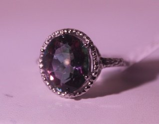 Exquisite Sterling Silver Ring with Lab Alexandrite: 925 Sterling Ring - Lab Alexandrite; Gemstone 4.50 ct twt; Diamond .5 ct dwt