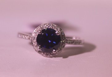 Exquisite Sterling Silver Ring with Blue Sapphire: 925 Sterling Ring - Lab Blue Sapphire; Gemstone 2 ct twt; Diamond .5 ct dwt