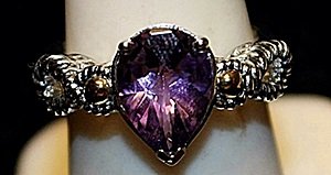 Fancy Pear Shaped Amethyst with Gold Balls SS Ring.: Fancy Pear Shaped Amethyst with Gold Balls SS Ring. (218L) Gemstones twt approx. 4cts. Sterling Silver.