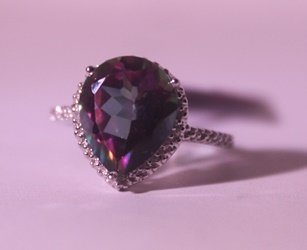 Exquisite Sterling Silver Ring with Lab Alexandrite: 925 Sterling Ring - Lab Alexandrite; Gemstone 4 ct twt; Diamond .5 ct dwt