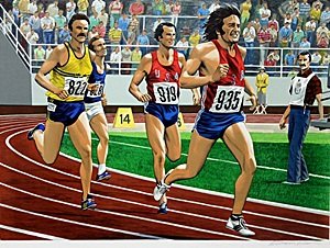 Lithograph "Bruce Jenner Decathlon" after William: Lithograph, Bearing an Interpretive Hand Pencil Signature of the Artist, Approx. 20" " x 29" In.