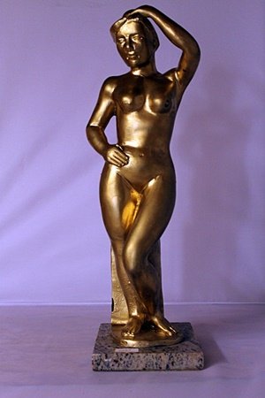Posing Nude - Gold over Bronze Sculpture - Leo Mol: Gold Over bronze Sculpture, Size Approx. 17" x 6" x 5" in.