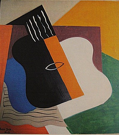 Juan Gris -Guitar And Table: Juan Gris "Guitar And Table" oil on paper circa. 1915, private collection approx. 16x13in. Spanish painter Juan Gris began his artistic career as an illustrator. He became influenced by the Cubist pai