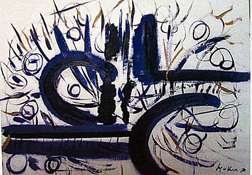 Georges Mathieu - Composition 1970 Oil: Oil on paper Georges Mathieu "Composition", private collection, circa 1970, unframed dimenisons approximately 12x17.